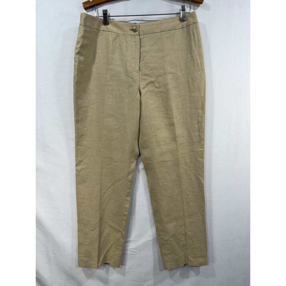 Jones New York Sport 100% Linen Beige Wide Leg Pants Size 8 Pockets